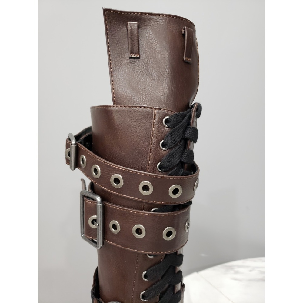 SIZE 9 Dolls Kill Club Exx COMBAT BOOTS STEAMPUNK cyberpunk gothic strappy brown - Picture 7 of 16